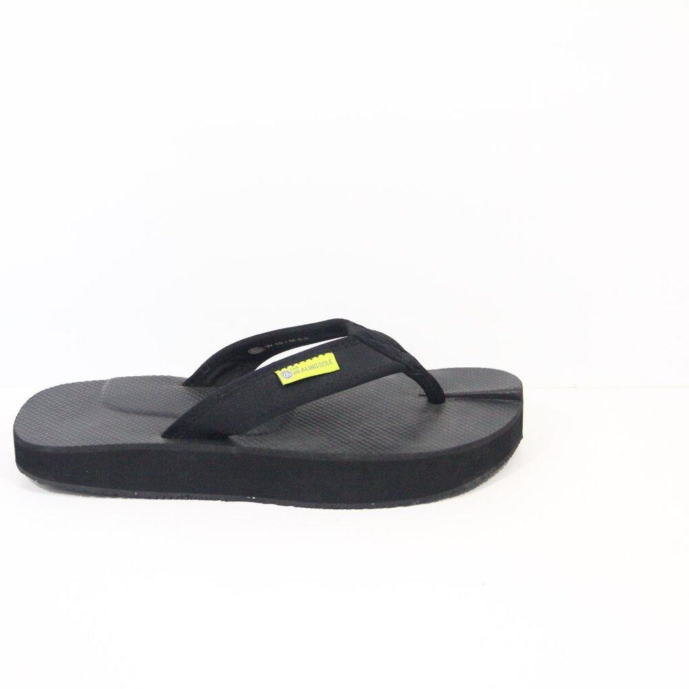 he Healing Sole Flip Flop sz 10 Women Black Sandals Comfort Shoe Supprt